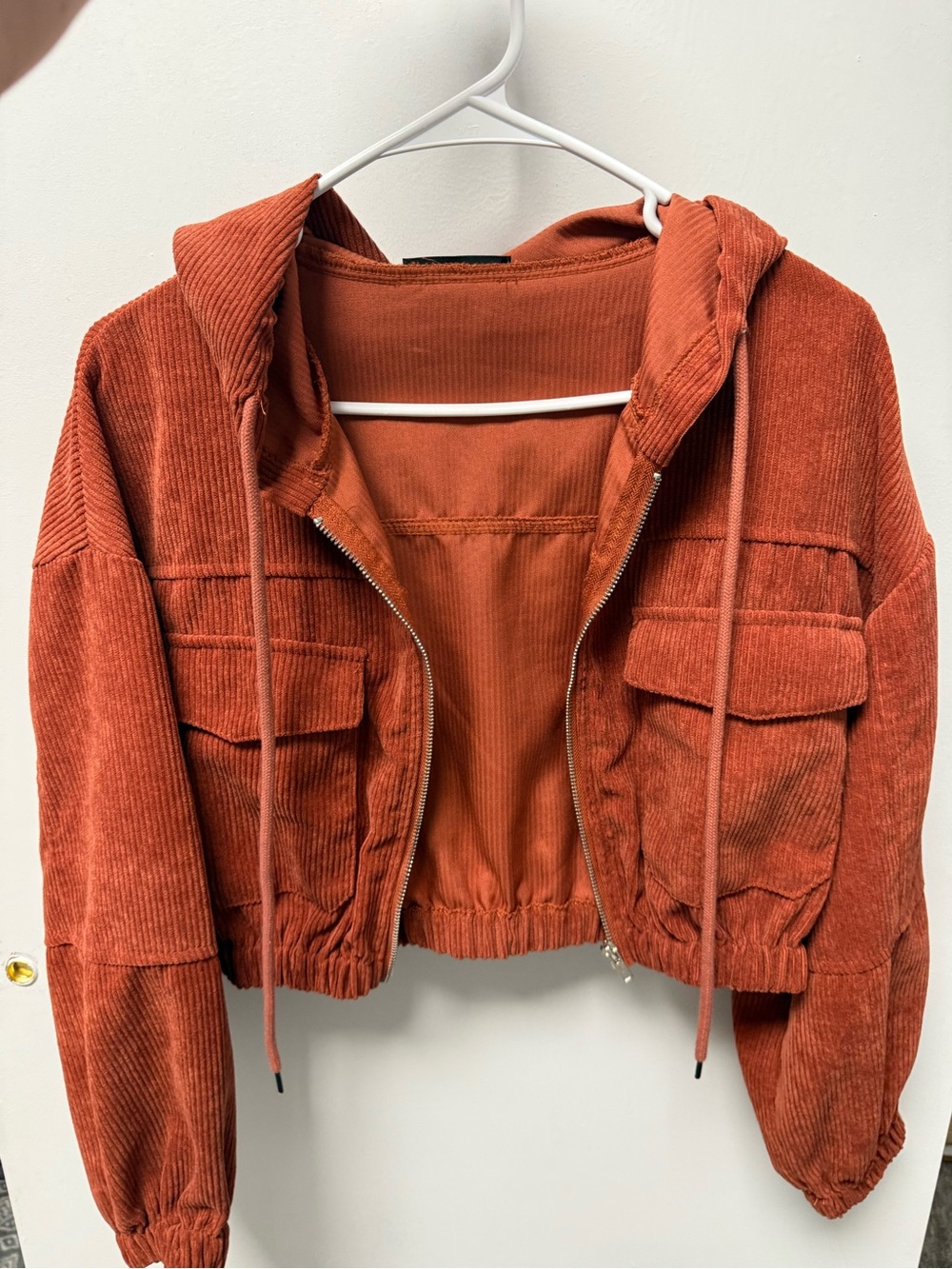 Women's Rust Corduroy Hooded Zip Jacket